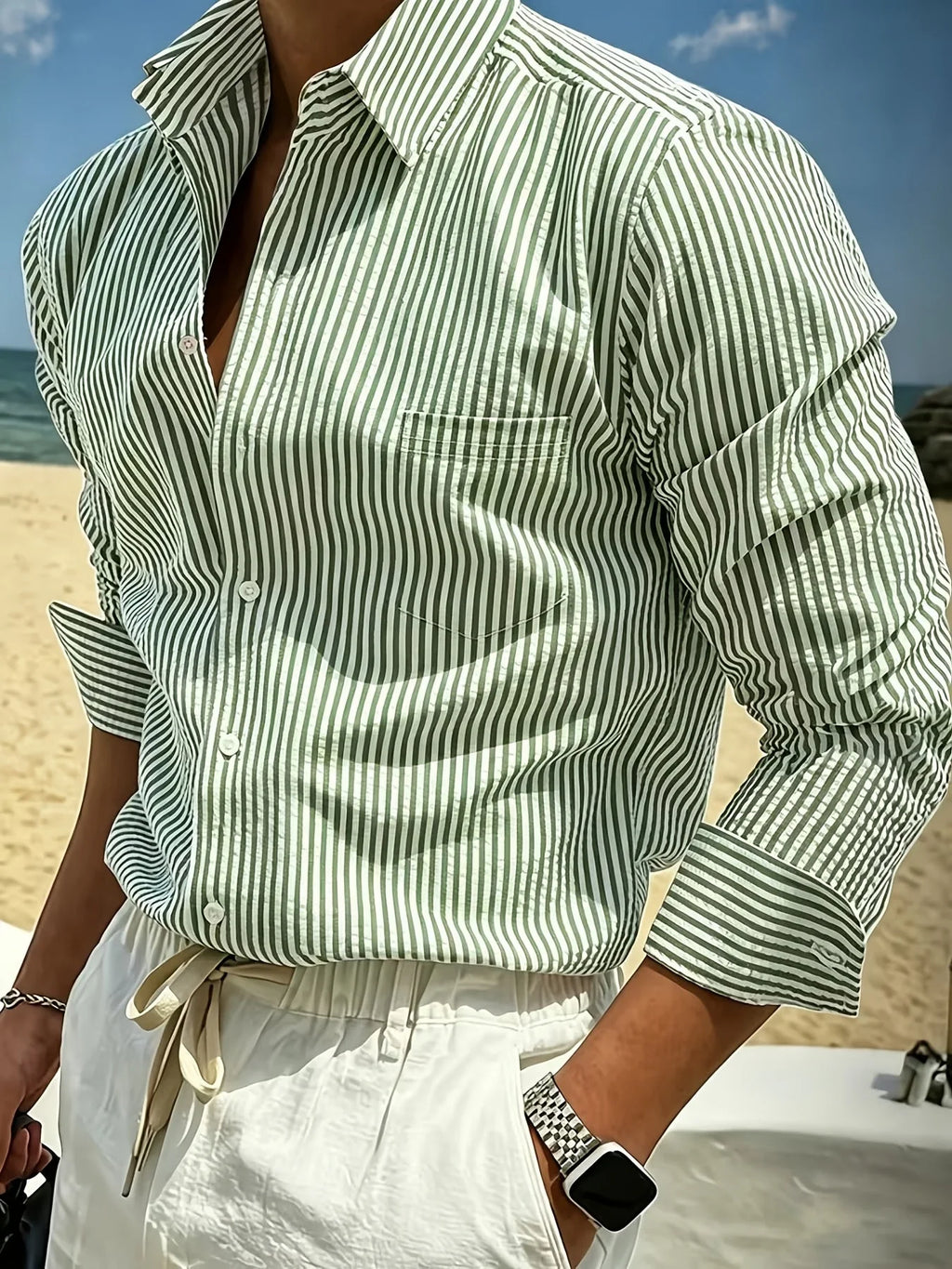 Classic Striped Long-Sleeve Shirt for Men