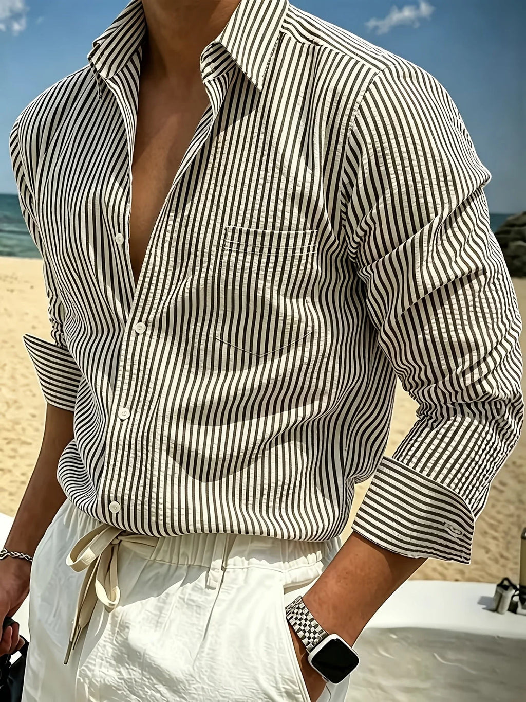 Classic Striped Long-Sleeve Shirt for Men