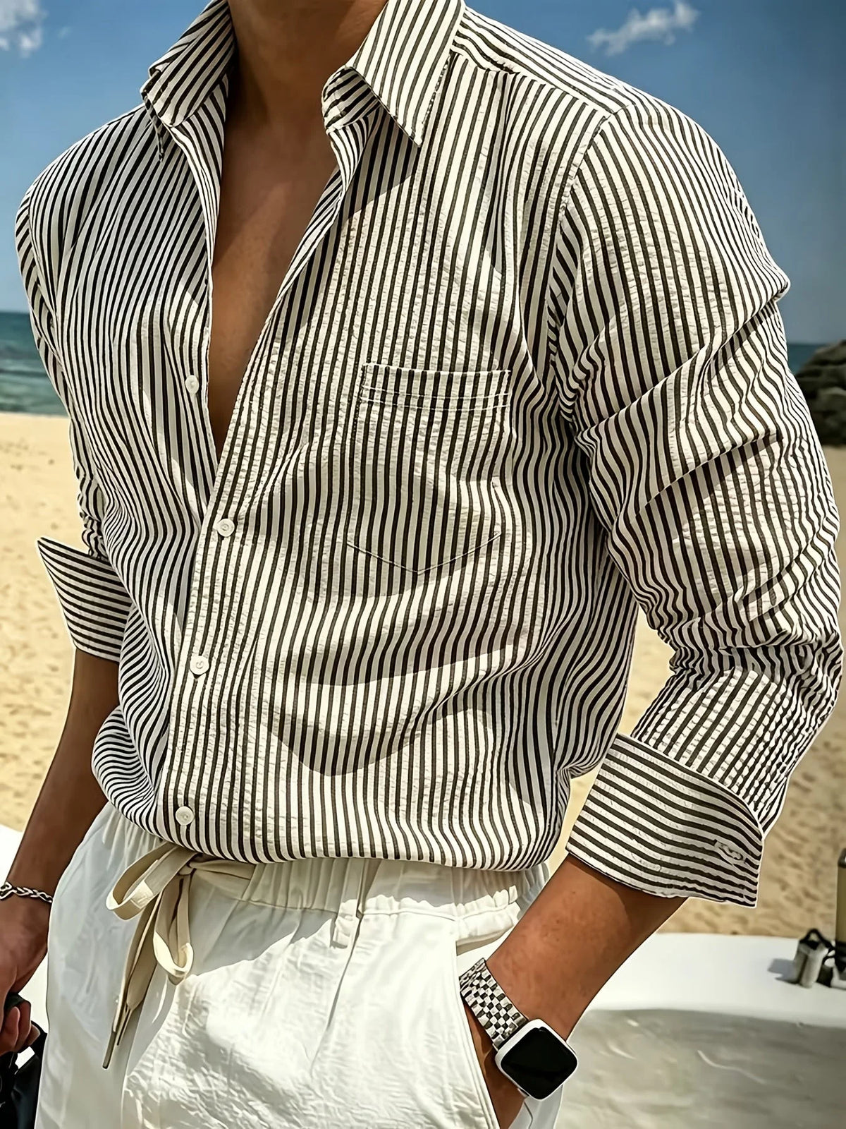 Classic Striped Long-Sleeve Shirt for Men