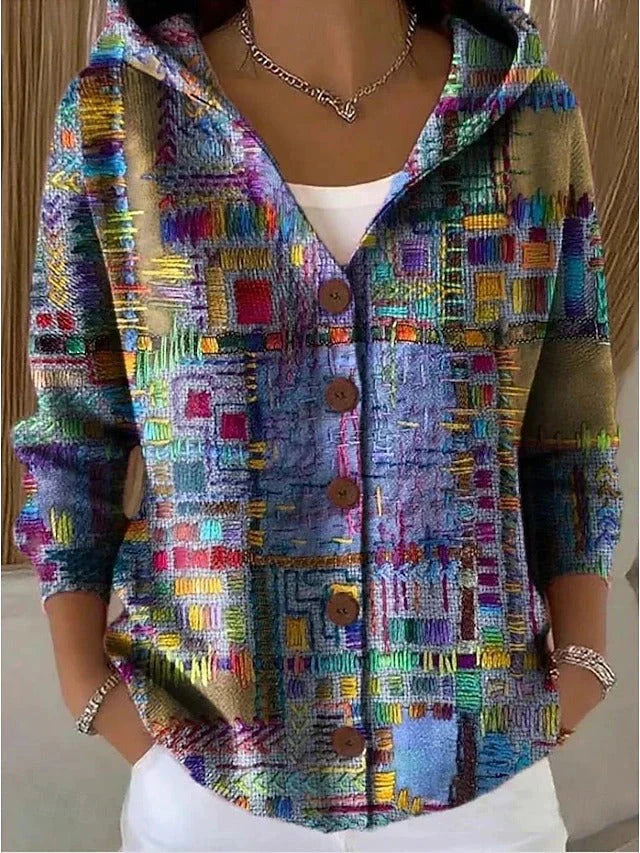 Elegant Button Hooded Sweater for Women