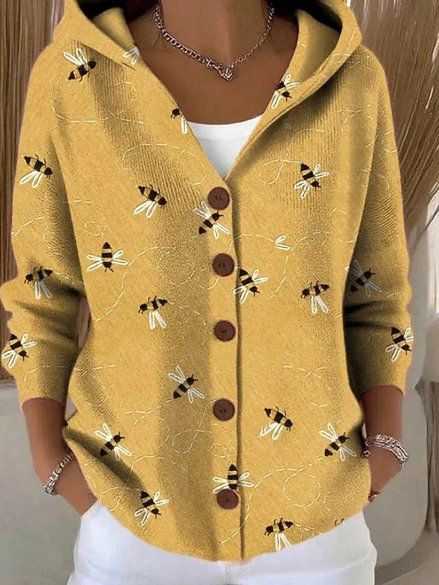 Elegant Button Hooded Sweater for Women