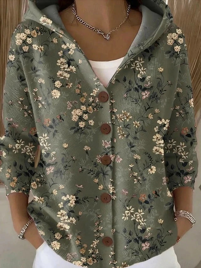 Elegant Button Hooded Sweater for Women