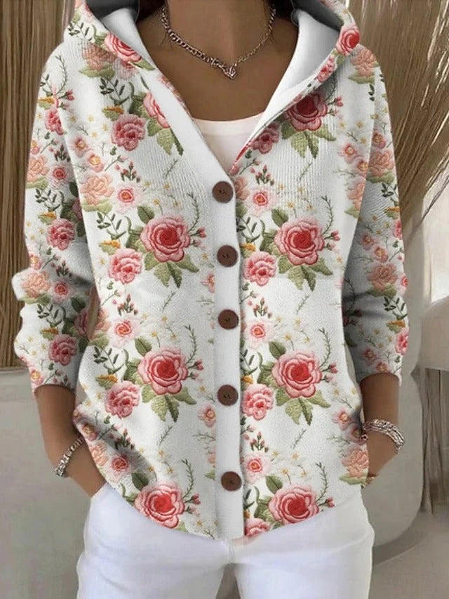 Elegant Button Hooded Sweater for Women