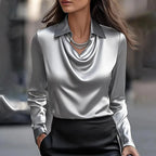 Elegant Draped Neckline Satin Blouse for Women
