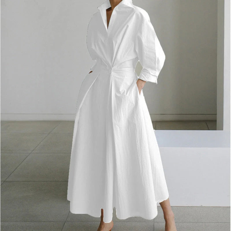 Elegant Front Wrap Collared Maxi Dress for Women