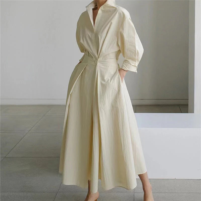 Elegant Front Wrap Collared Maxi Dress for Women