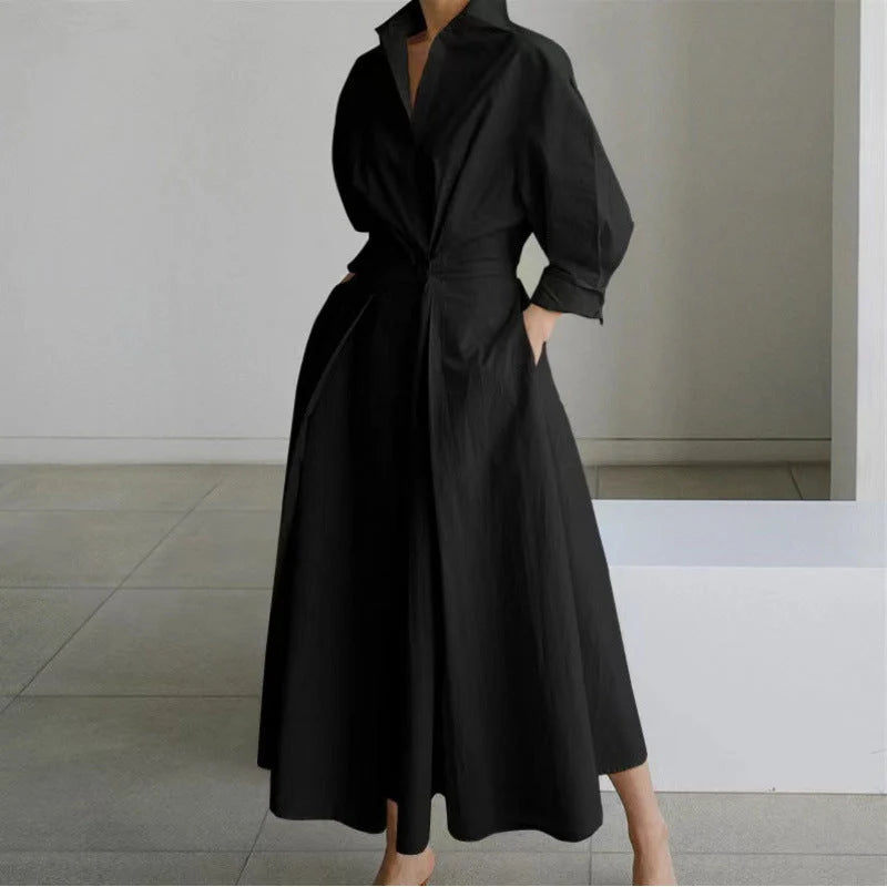 Elegant Front Wrap Collared Maxi Dress for Women