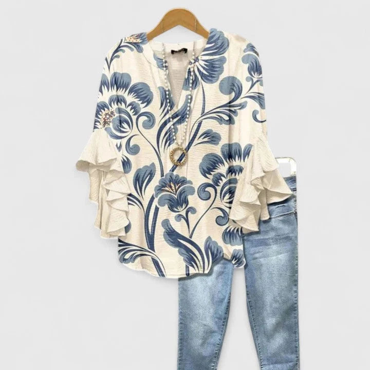 Elegant Ruffle Sleeve Floral Blouse for Women