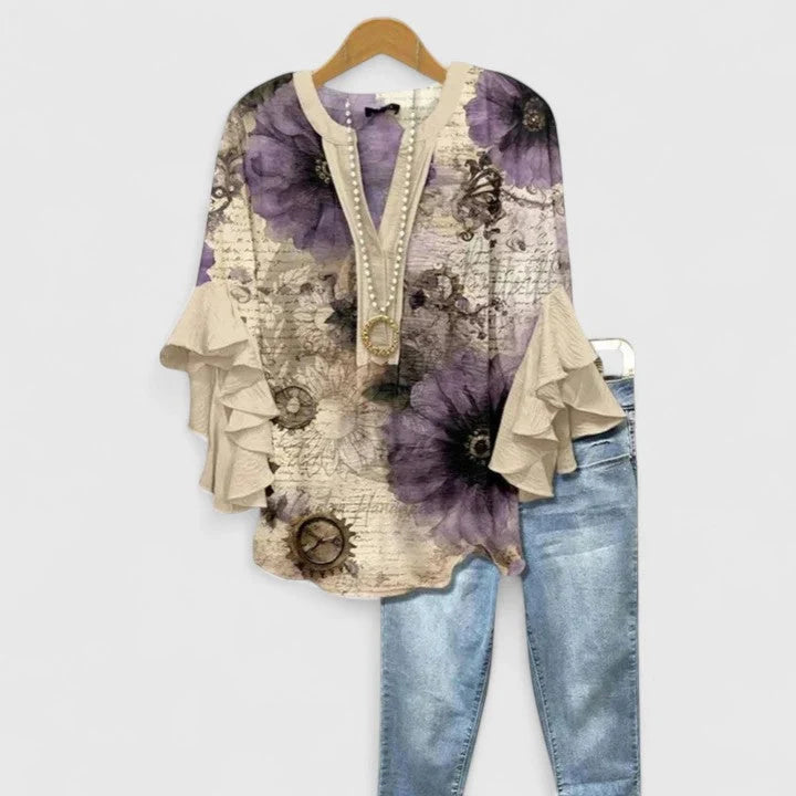 Elegant Ruffle Sleeve Floral Blouse for Women