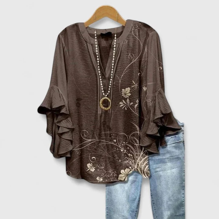Elegant Ruffle Sleeve Floral Blouse for Women