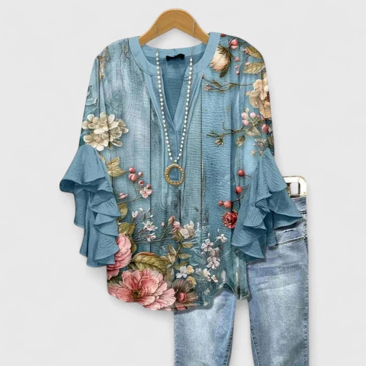 Elegant Ruffle Sleeve Floral Blouse for Women