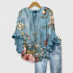 Elegant Ruffle Sleeve Floral Blouse for Women