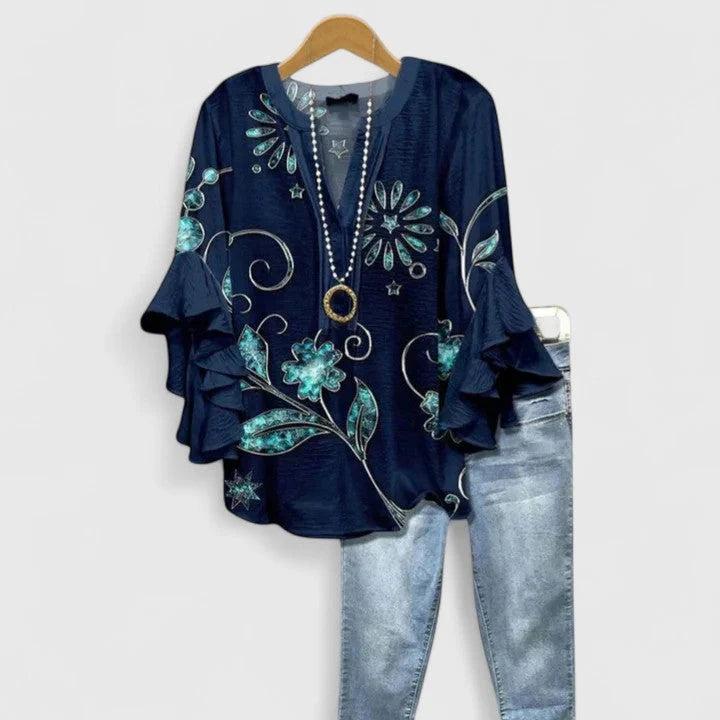 Elegant Ruffle Sleeve Floral Blouse for Women