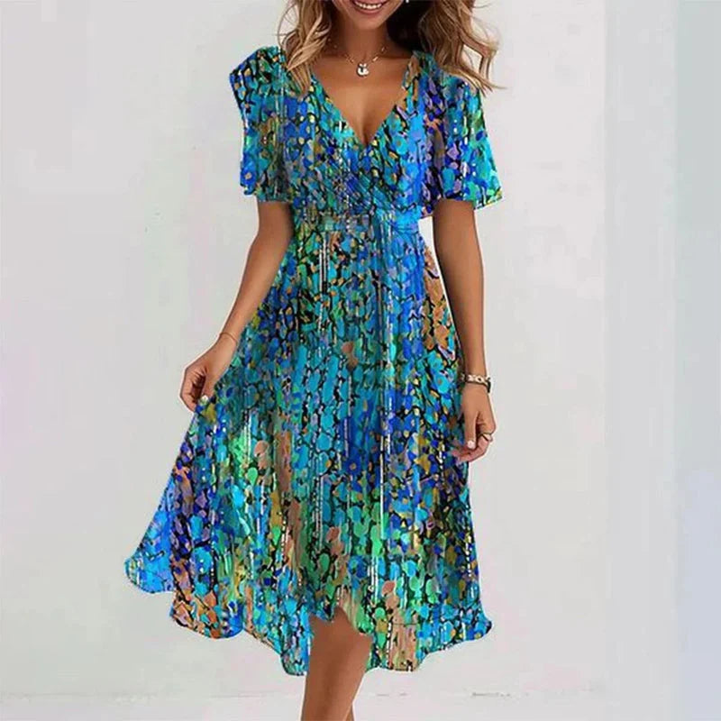 Elegant Short Sleeve Printed Dress for Women