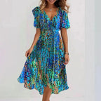 Elegant Short Sleeve Printed Dress for Women