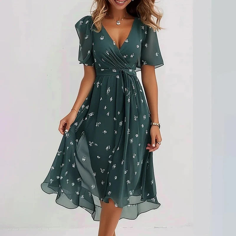 Elegant Short Sleeve Printed Dress for Women