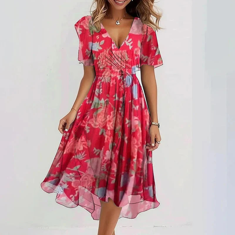 Elegant Short Sleeve Printed Dress for Women