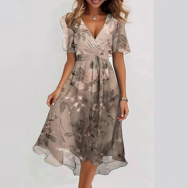 Elegant Short Sleeve Printed Dress for Women