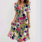 Elegant Short Sleeve Printed Dress for Women