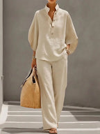 Elegant Wide Leg and Collar 2-Piece Set for Women
