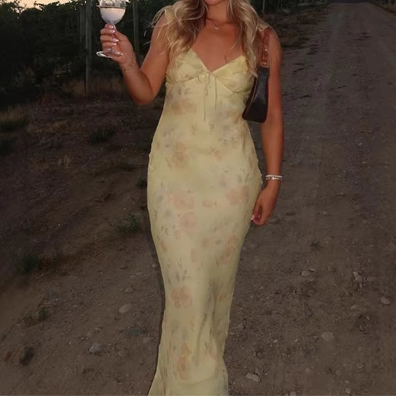 Floral Backless Sling Dress for Women