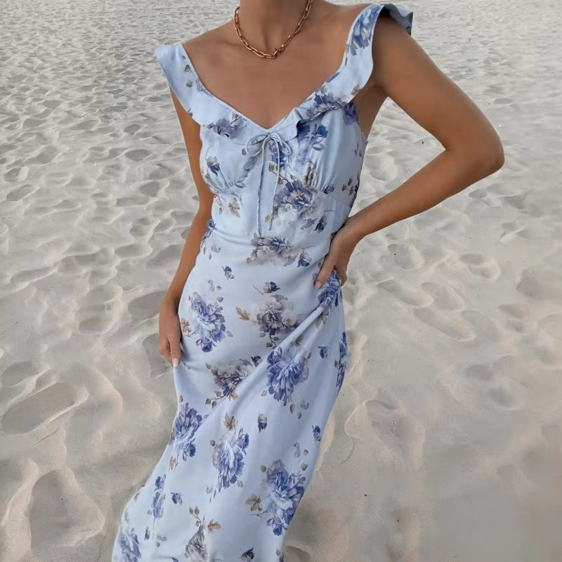 Floral Backless Sling Dress for Women