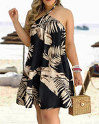 Floral Halter Neck Backless Dress for Women