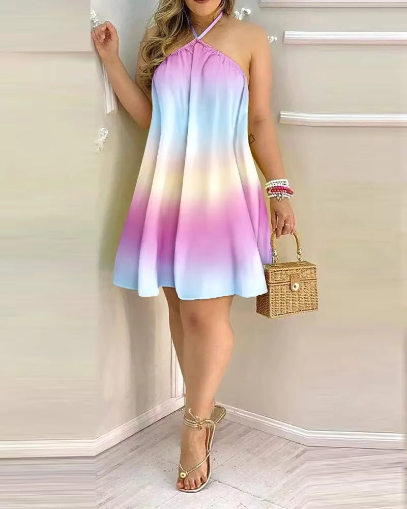 Floral Halter Neck Backless Dress for Women