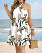 Floral Halter Neck Backless Dress for Women