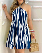 Floral Halter Neck Backless Dress for Women