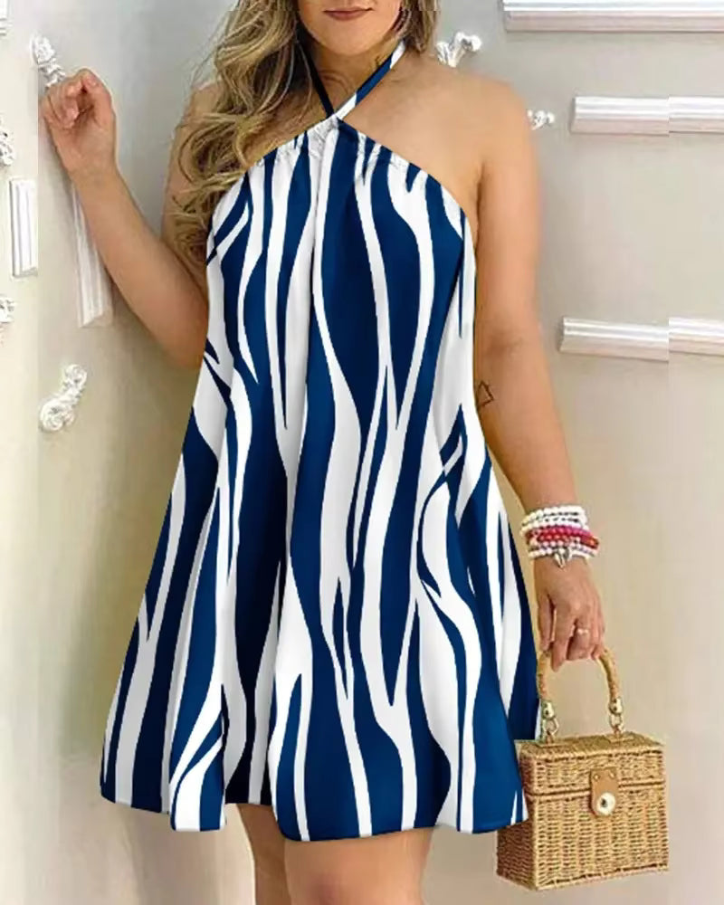 Floral Halter Neck Backless Dress for Women