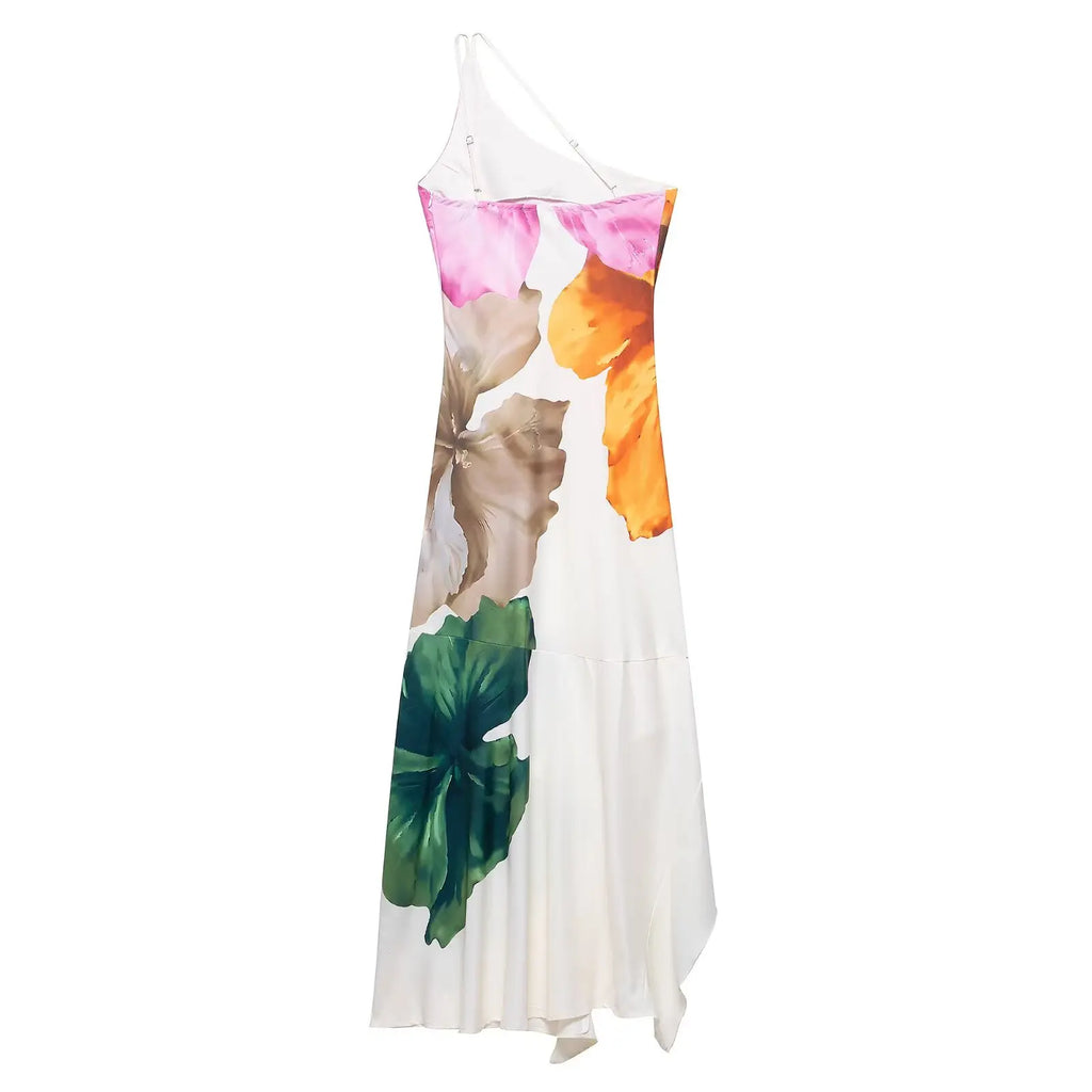 Floral One Shoulder Slim Maxi Dress for Women