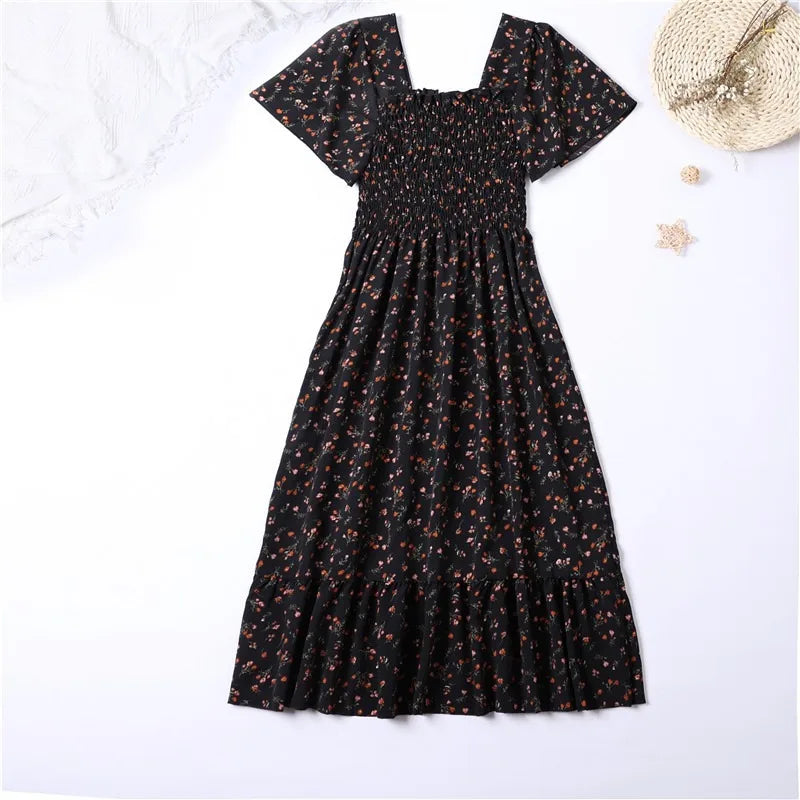 Floral Pleated Butterfly Sleeve Midi Dress for Women
