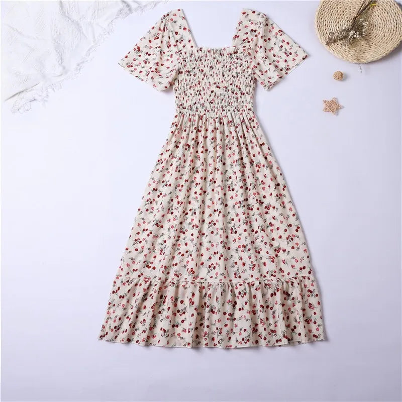 Floral Pleated Butterfly Sleeve Midi Dress for Women
