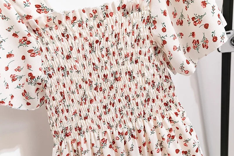 Floral Pleated Butterfly Sleeve Midi Dress for Women