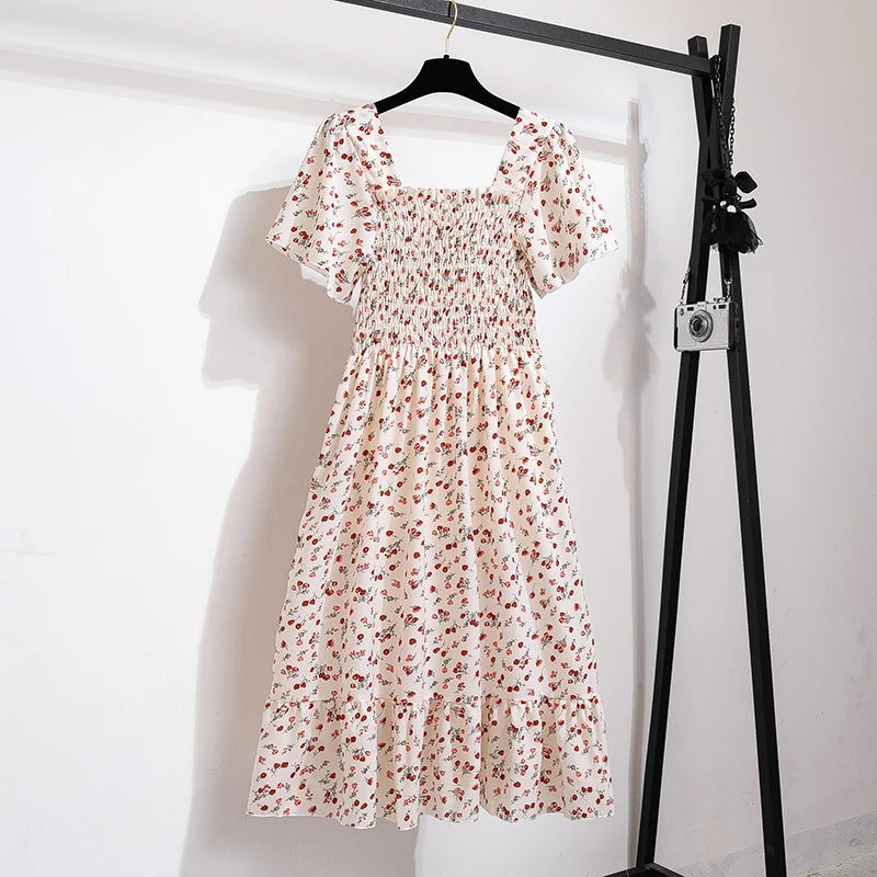 Floral Pleated Butterfly Sleeve Midi Dress for Women