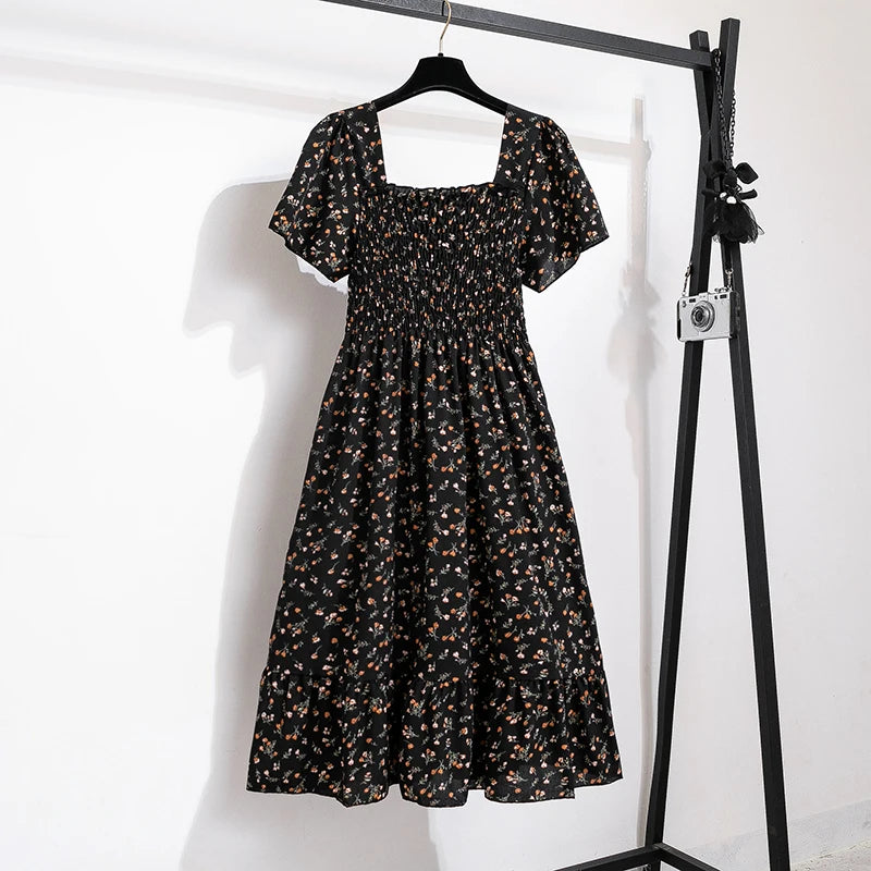 Floral Pleated Butterfly Sleeve Midi Dress for Women