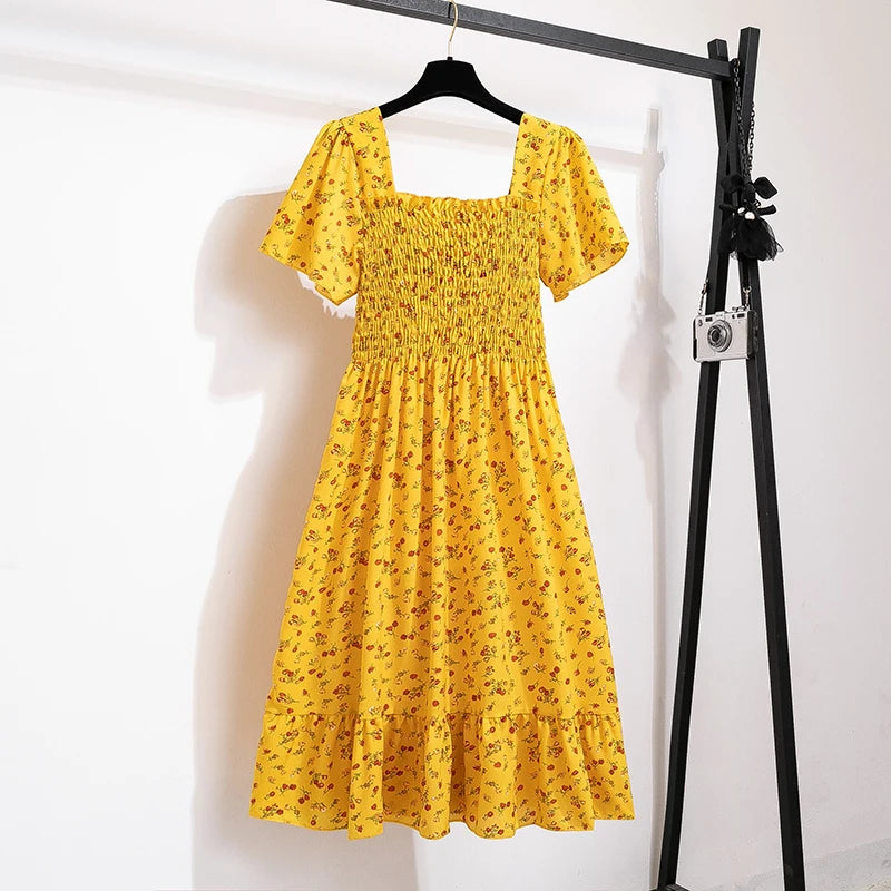 Floral Pleated Butterfly Sleeve Midi Dress for Women