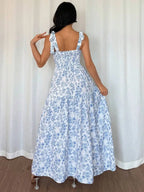 Floral Pleated Flounce Maxi Dress for Women