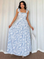Floral Pleated Flounce Maxi Dress for Women