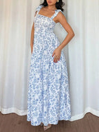 Floral Pleated Flounce Maxi Dress for Women