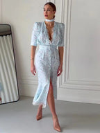 Floral Pleated Flutter Sleeve Maxi Dress for Women