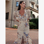 Floral Pleated Flutter Sleeve Maxi Dress for Women