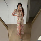 Floral Pleated Flutter Sleeve Maxi Dress for Women