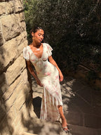 Floral Pleated Flutter Sleeve Maxi Dress for Women