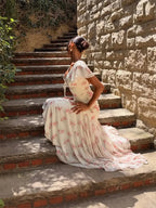 Floral Pleated Flutter Sleeve Maxi Dress for Women