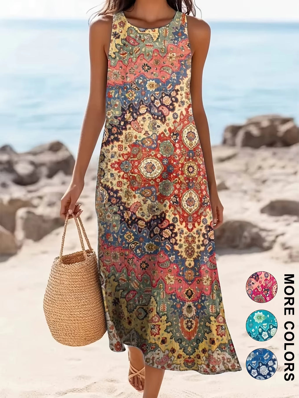 Floral Sleeveless Bohemian Midi Sundress for Women
