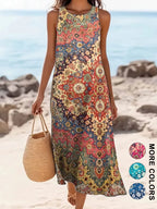 Floral Sleeveless Bohemian Midi Sundress for Women