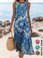 Floral Sleeveless Bohemian Midi Sundress for Women