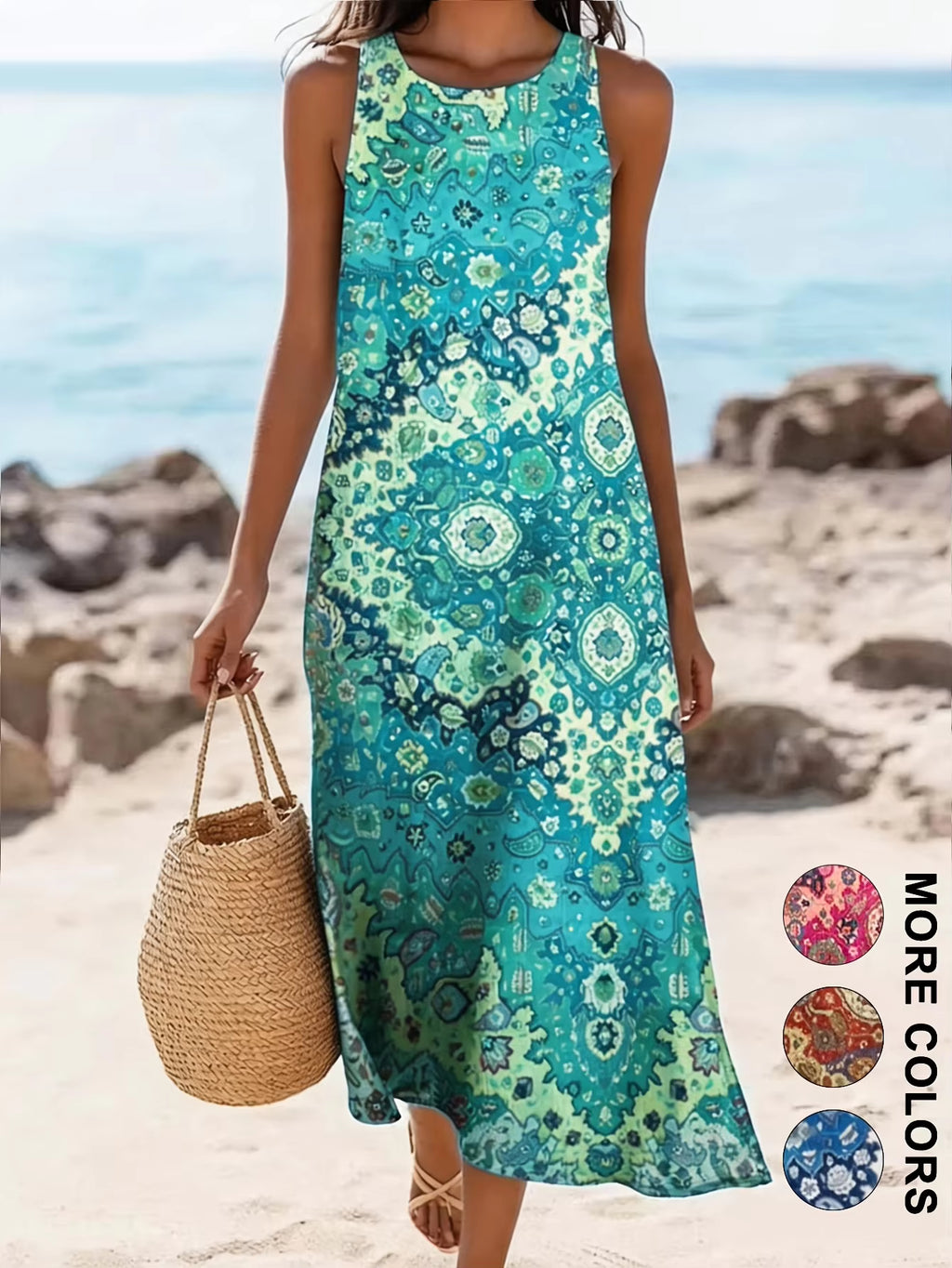 Floral Sleeveless Bohemian Midi Sundress for Women
